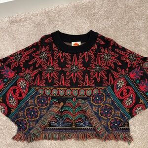 Farm Rio Cropped Patterned Knit Sweater